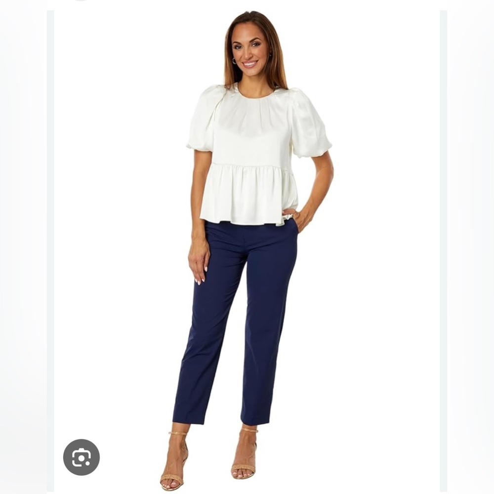 Lilly Pulitzer Women’s 6 Blakelynn Cream Ruffled Hem Bubble Elbow Sleeve Top NWT - Picture 9 of 9